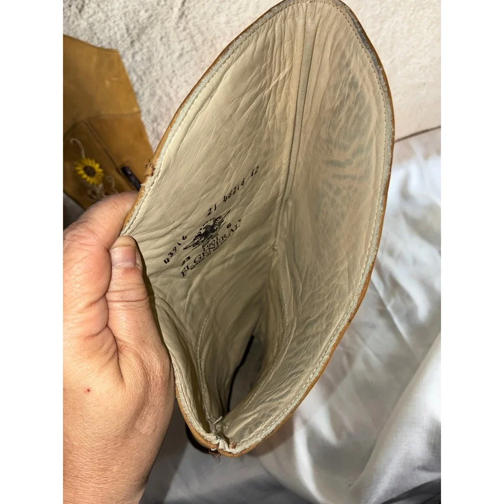 El General 1901 Sunflower Embroidered Tall Western Boots Tan Leather Womens 6 - Picture 9 of 13